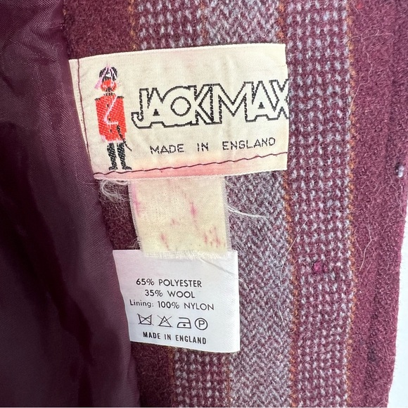 Vtg Made in England grey burgundy tweed herringbone striped cropped jacket 16 - Picture 13 of 14